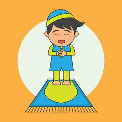 Muslims doing praying (salah), Islamic concept for daily activity and Ramadan holy month, vector illustration