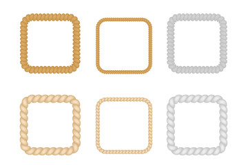 Nautical ropes square frames set. Vector illustration.