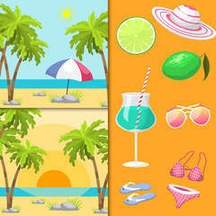 Summer time beach sea shore realistic accessory vector illustration sunshine travel