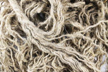 Collection of different ropes mixed with each other on a white background. Can be seen separately. The texture of the rope in the form of a background for sailors, stoics, fishermen
