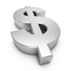 3D Rendering silver Dollar Sign isolated on white background