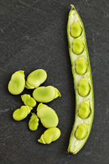 Bean pod on black background