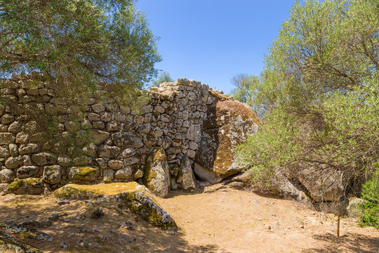 The island of Sardinia, Italy. Arzachena: the outer wall of the prehistoric fortress of Nuraghe Albuccio, around 1600 BC.