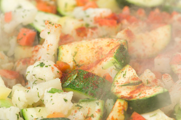 Vegetables during frying,