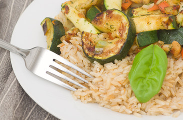 Risotto with grilled zucchini and vegetables.