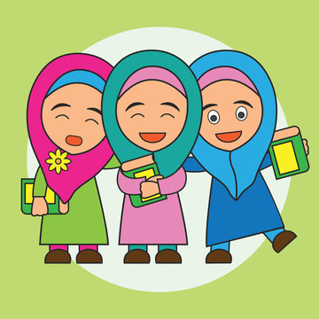 Muslims ready for reading a holy book (alQuran), Islamic concept for daily activity and Ramadan holy month, vector illustration