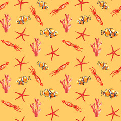 Watercolor red fish pattern