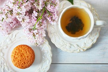 Cupcake and cup of tea