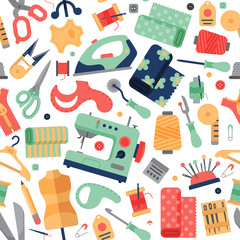 Needlework hobby accessories equipment tailoring ffancy-work vector illustration.