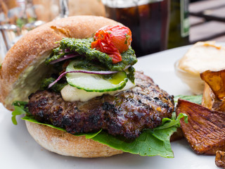 Beef burger italian style with pesto