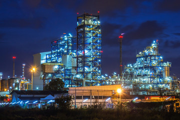 Petrochemical plant, oil refinery factory with Twilight