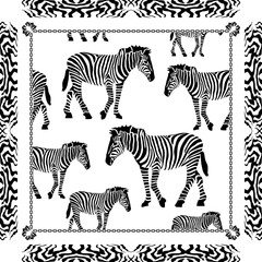 Fototapeta na wymiar Silk scarf with zebras on white background.