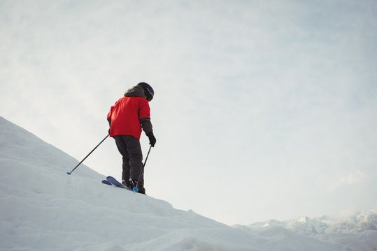 Boy skiing on snowy alps