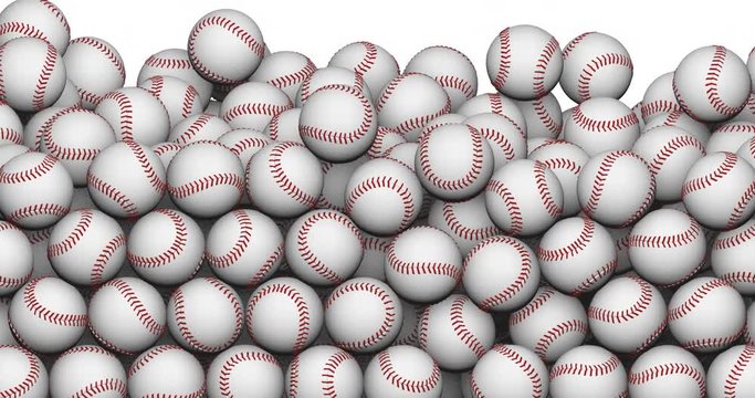 Falling baseballs concept / 3D animation of baseballs filling screen