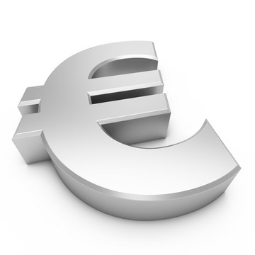 3D Rendering silver Euro Sign isolated on white background