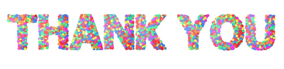 Thank You Confetti type word. 3D rendering