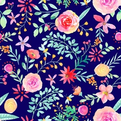 Tapeten Aquarell handbemalte Rose florales nahtloses Muster © yang
