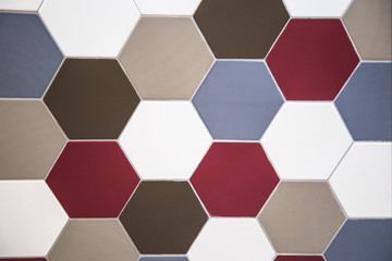 wall tile hexagonal tile red blue and brown
