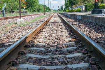 Fototapeta premium railroad track in daylight at Thailand