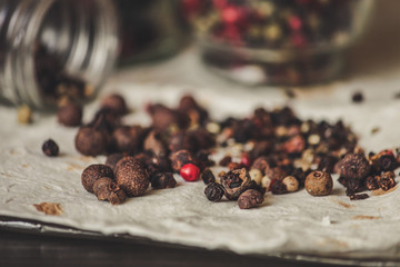 Mix of peppercorns (black, white, pink and others)