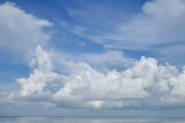 Fototapeta na wymiar Blue sky with white clouds at the sea.