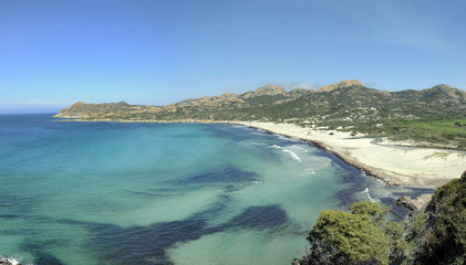 Panoramic  view of Ostriconi beach and Desert des Agriates in Corsica