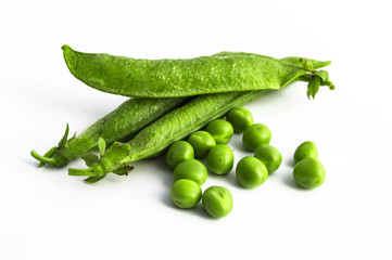 Pictures of peas and pea grains with white background,
