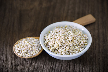 Barley in wood Spoon and bowl