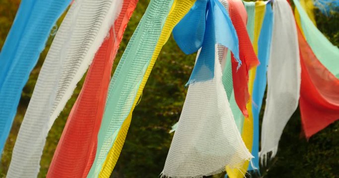 4k prayer flag on lhasa mountain,tibet.