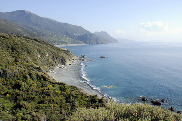 Fototapeta na wymiar beach and landscape near Nonza village in Cap Corse Peninsula