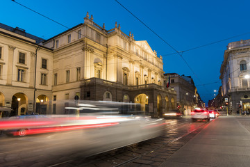 Fototapeta na wymiar La Scala Theater (opera house) in Milan, Italy. Night view.