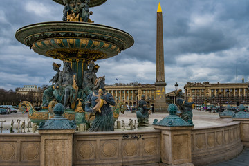 Fountain And Obelisk In France