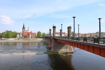 Bridge over river. Kaunas, Lithuania, Europe – May 15, 2017: Bridge over the Nemunas river.