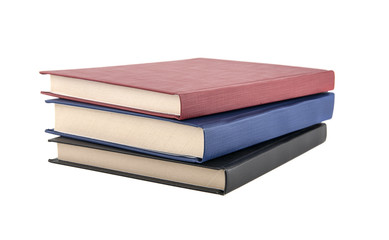 Red, blue and black hardcover books