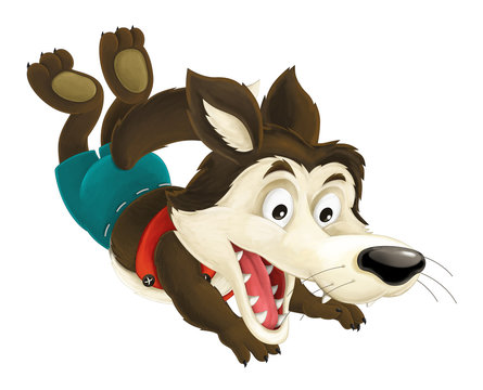 cartoon wolf jumping - illustration for children
