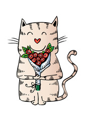 Cat with a bouquet of flowers
