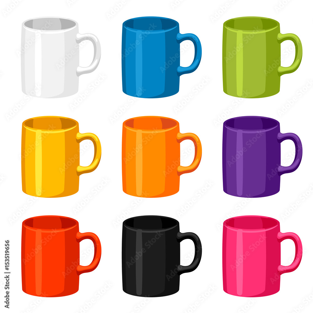 Wall mural Colored mugs templates. Set of promotional gifts and souvenirs