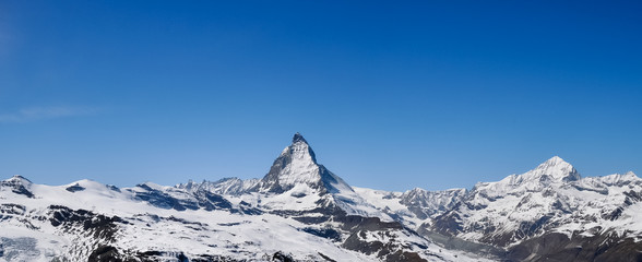 Matterhorn during winter. Matterhorn is a mountain of the Alps, straddling the main watershed and border Switzerland.