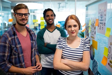 creative business team standing next to notes 
