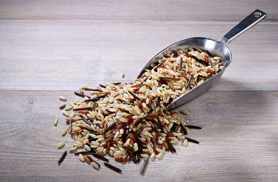 Mix of rice with long brown rice, wild black, aquatic zizania and red rice