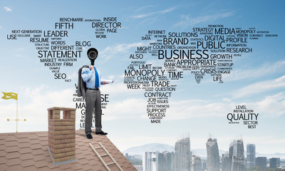 Concept of home security and privacy protection with camera headed man