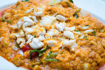 Close up of Stir fried crab meat with curry powder
