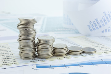 Curve of money coins stacks