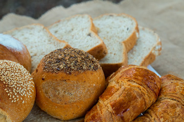 Bread, loaf bread and Croissant are ready for your breakfast