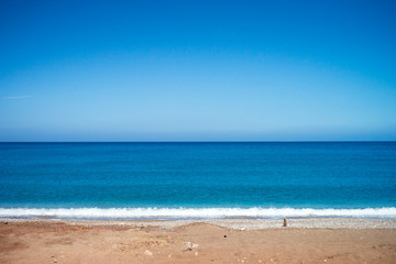 Fototapeta na wymiar Calm blue sea and sky. Seascape seaside travel holiday background.