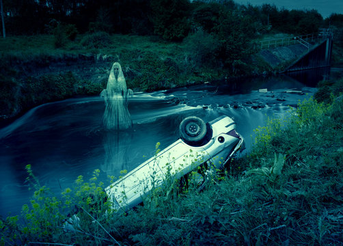 Car Crash In River With Ghost