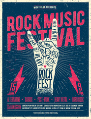 Naklejka premium Rock Fest Flyer Poster. Vintage styled vector illustration.