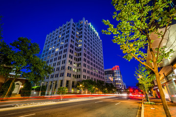 Wisconsin Avenue at night, in downtown Bethesda, Maryland.