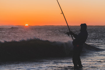 Surf Fishing in Hatteras North Carolina at Sunset