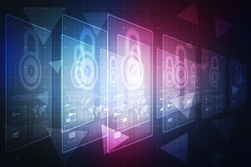 Security concept: Lock on digital screen, contrast, 3d render